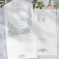 Romantic Dusty Blue Line Art Floral Wedding