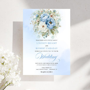 Romantic Dusty Blue Peony Garden Wedding Invite