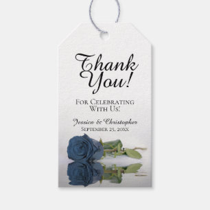 Romantic Dusty Blue Rose Wedding Thank You Gift Tags