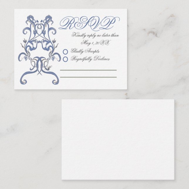 Romantic Dusty Blue Thistle Wedding RSVP Card (Front/Back)