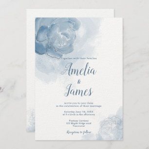Romantic Dusty Blue Watercolor Floral Invitation