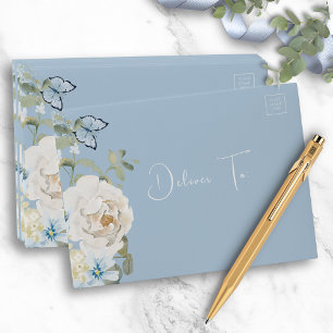 Romantic Dusty Blue Watercolor Floral Wedding Envelope