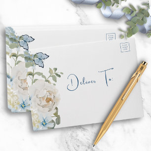 Romantic Dusty Blue Watercolor Floral Wedding Envelope