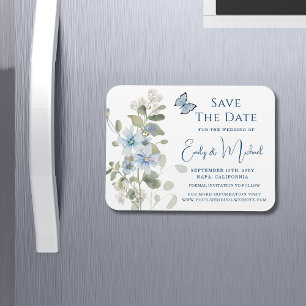 Romantic Dusty Blue Watercolor Floral Wedding Magnet