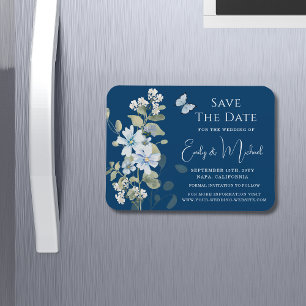 Romantic Dusty Blue Watercolor Floral Wedding Magnet