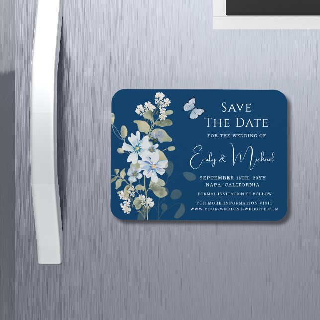 Romantic Dusty Blue Watercolor Floral Wedding Magnet (Creator Uploaded)