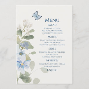 Romantic Dusty Blue Watercolor Floral Wedding Menu