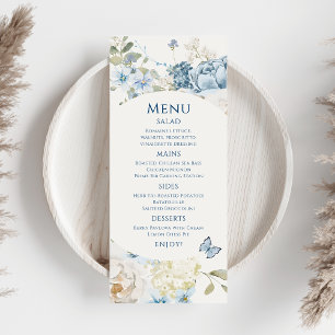 Romantic Dusty Blue Watercolor Floral Wedding Menu