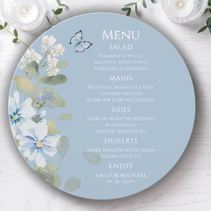 Romantic Dusty Blue Watercolor Floral Wedding Menu