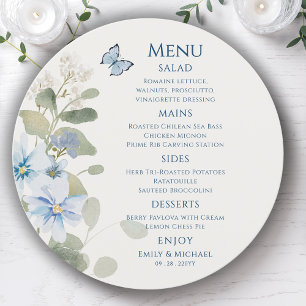 Romantic Dusty Blue Watercolor Floral Wedding Menu
