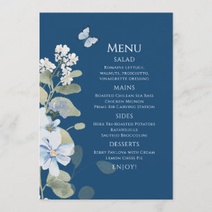 Romantic Dusty Blue Watercolor Floral Wedding Menu