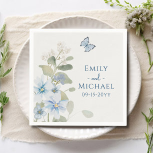 Romantic Dusty Blue Watercolor Floral Wedding Napkin
