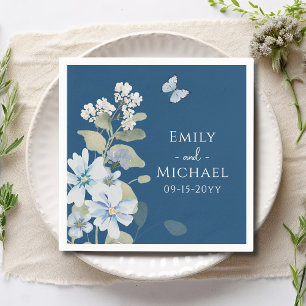 Romantic Dusty Blue Watercolor Floral Wedding Napkin