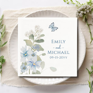 Romantic Dusty Blue Watercolor Floral Wedding Napkin