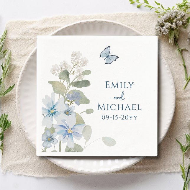 Romantic Dusty Blue Watercolor Floral Wedding Napkin (Creator Uploaded)