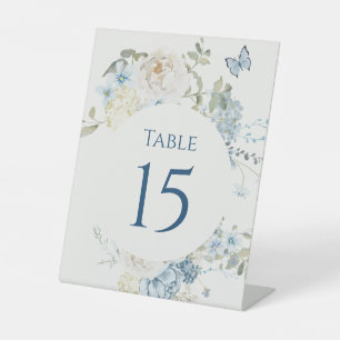Romantic Dusty Blue Watercolor Floral Wedding Pedestal Sign