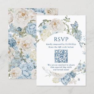 Romantic Dusty Blue Watercolor Floral Wedding RSVP Card