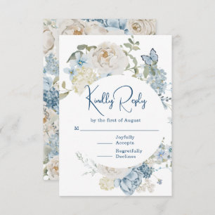 Romantic Dusty Blue Watercolor Floral Wedding RSVP Card