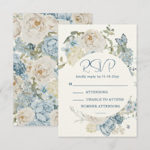 Romantic Dusty Blue Watercolor Floral Wedding RSVP Card