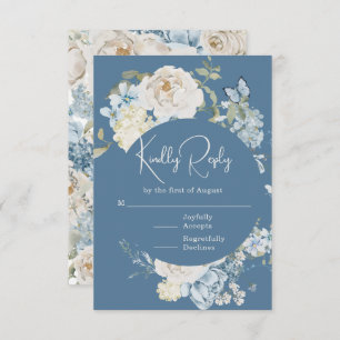 Romantic Dusty Blue Watercolor Floral Wedding RSVP Card