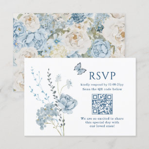 Romantic Dusty Blue Watercolor Floral Wedding RSVP Card