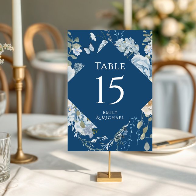 Romantic Dusty Blue Watercolor Floral Wedding Table Number (Creator Uploaded)