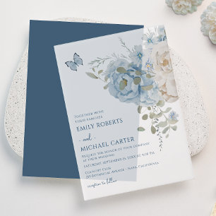 Romantic Dusty Blue Watercolor Floral Wedding Vellum Invitations