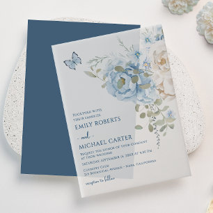 Romantic Dusty Blue Watercolor Floral Wedding Vellum Invitations