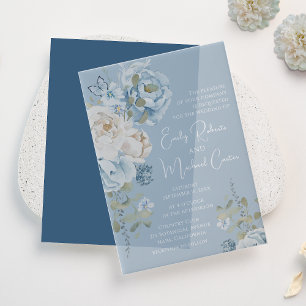 Romantic Dusty Blue Watercolor Floral Wedding Vellum Invitations