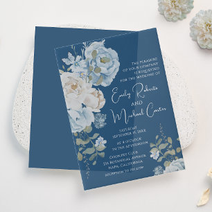 Romantic Dusty Blue Watercolor Floral Wedding Vellum Invitations