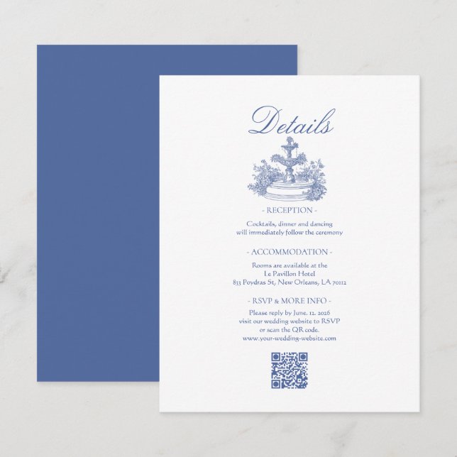 Romantic Dusty Blue Wedding Details Enclosure Card (Front/Back)
