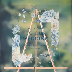 Romantic Dusty Blue Welcome Floral Wedding Acrylic Sign
