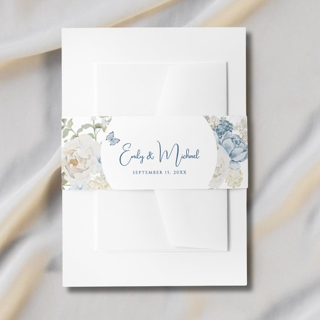 Romantic Dusty Blue Welcome Floral Wedding Invitation Belly Band (Creator Uploaded)