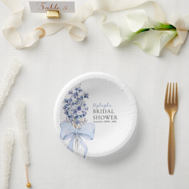 Romantic Dusty Blue & White Calla Lily Disposable Paper Plate (Wedding)