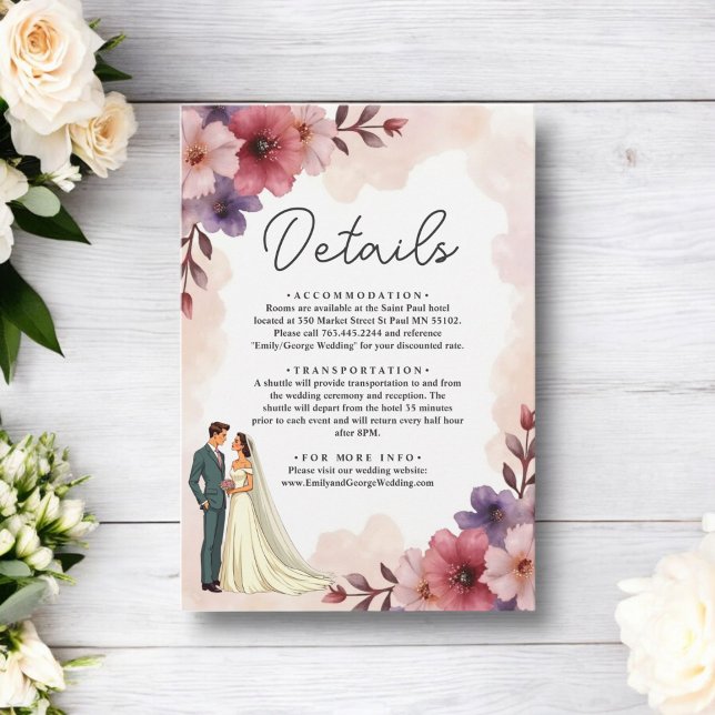 Romantic Dusty Floral Bride And Groom Chic Wedding Enclosure Card (Creator Uploaded)