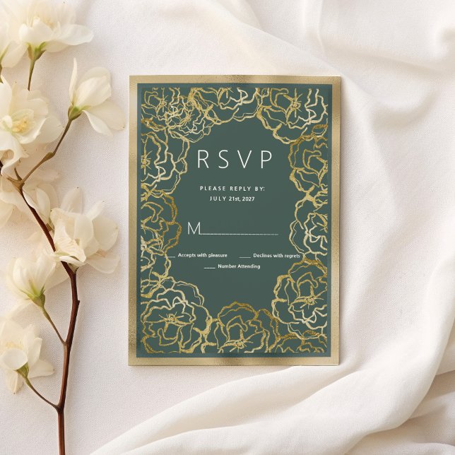 Romantic dusty green gold rose floral RSVP  Invitation (Romantic dusty green gold rose floral RSVP )