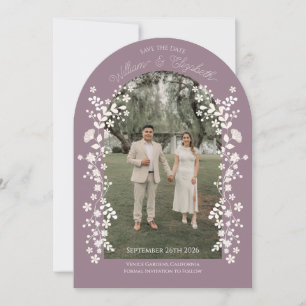 Romantic Dusty Lavender Floral Arch Save the Date Invitation