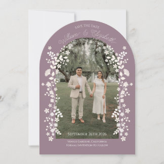 Romantic Dusty Lavender Floral Arch Save the Date Invitation