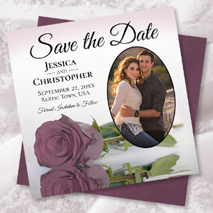 Romantic Dusty Mauve Rose with Oval Photo Wedding Save The Date