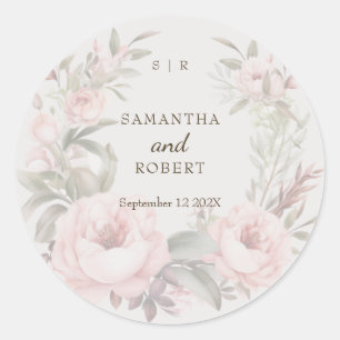 Romantic Dusty Pink Faded Floral Rose  Classic Round Sticker
