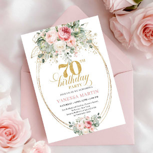 Romantic Dusty Pink Floral 70th Birthday Invites