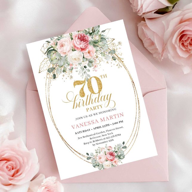 Romantic Dusty Pink Floral 70th Birthday Invites (Romantic Dusty Pink Floral 70th Birthday Invitation)