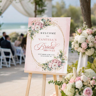 Romantic Dusty Pink Floral Bridal Shower Welcome Poster