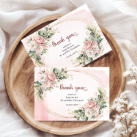 Romantic Dusty Pink Floral Greenery Thank You Card