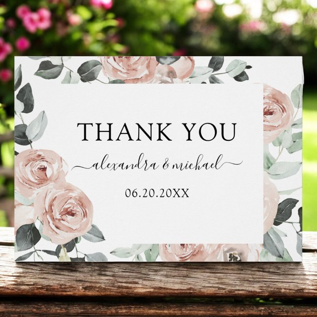 Romantic Dusty Pink Floral Wedding Thank You (Creator Uploaded)