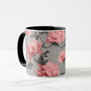Romantic Dusty Pink Peony Grey Floral Pattern Mug