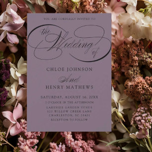 Romantic Dusty Plum Classic Calligraphy Wedding Invitation