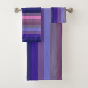 Romantic Dusty Plum & Navy Stripe Pattern Bath Towel Set