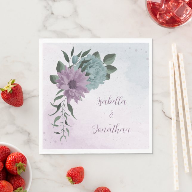 romantic dusty purple and blue flowers  napkin (Insitu)