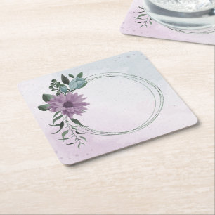 romantic dusty purple and blue flowers square paper coaster